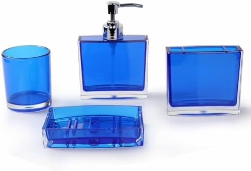 Bathroom Accessories Set, Acrylic Bathroom Accessory Set with Soap Dispenser,Soap Dish, Toothbrush Holder, Tumbler, Modern Bathroom Accessories Decor,Gift for Home (Blue-4)