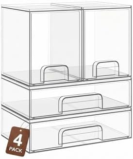 TIPGO Clear Stackable Storage Drawers, Baby Bottle Organizer, Easily-Access Makeup Organizer, Durable Containers for Bathroom Countertop, Cabinet, Pantry and Medicine Organization
