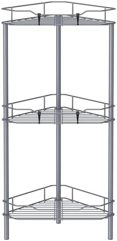HuggieGems Metal Floor Standing Corner Shower Caddy, Dark Gray, 3 Tier
