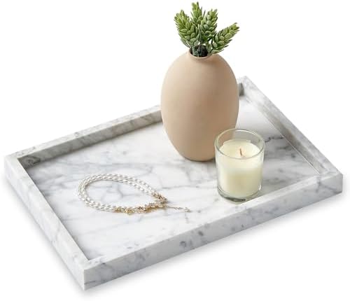 Natural Large Marble Vanity Tray, Stone Organizer for Bathroom & Kitchen