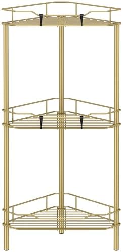 HuggieGems Metal Floor Standing Corner Shower Caddy, Gold, 3 Tier