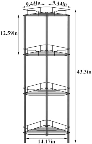 HuggieGems 4 Tier Floor Standing Corner Shower Caddy Organizer Shelf with Hooks, Bathroom Shelves Stand Rack, Black (Pack of 2)