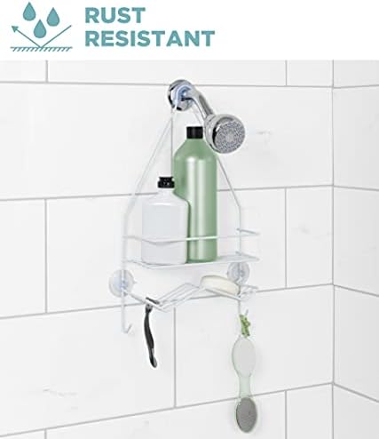 Zenna Home Rust Resistant Hanging Shower Caddy, Over the Shower Head Caddy with 1 Wide Shelf and Built In Soap Dish, Steel Bathroom Hanging Organizer, White