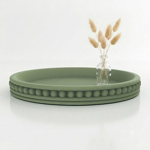 Round Solid Concrete Tray, Fluted Centerpiece for Coffee Table Decor 11"