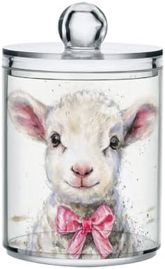 MNSRUU 4 Pack Qtip Holder Organizer Dispenser Cute Sheep Pink Bathroom Storage Canister Cotton Ball Holder Bathroom Containers for Cotton Swabs/Pads/Floss