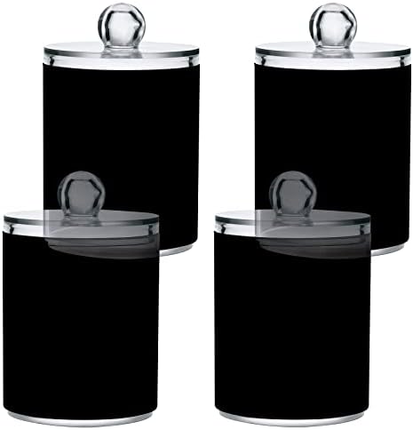 SHJI Black Qtip Holder Organizer Dispenser Cotton Swabs Cans Plastic Jars with Lid Set 4 Pack Bathroom Storage Canister for Cotton Ball Floss Cotton Pads