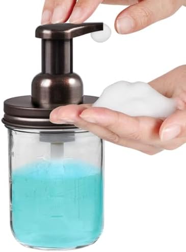 SheeChung Mason Jar Foaming Soap Dispenser and Toothbrush Holder Set,Bronze