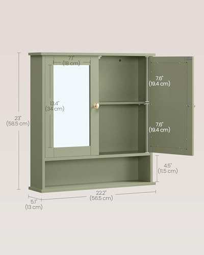 VASAGLE Bathroom Cabinet with Mirror, Wall-Mounted, 2 Mirrored Doors