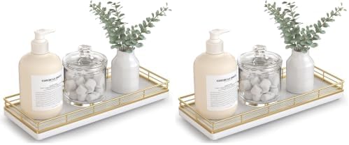 Bathroom Tray for Counter Top Organizer, Oak Wood Vanity Tray (Pack of 2)