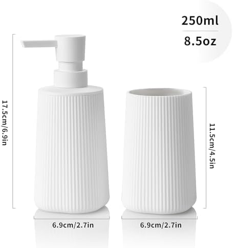 YAUKPH Bathroom Soap Dispenser and Toothbrush Holder Striped White