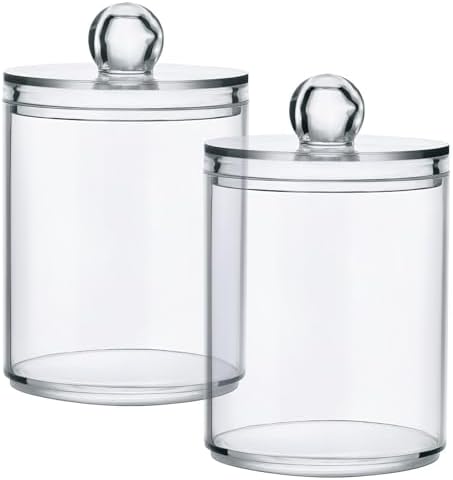 Gredecor 4 Pack Snow Qtip Holder Organizer Dispenser Clear Bathroom Storage Canister Cotton Ball Holder Bathroom Containers for Cotton Swabs/Pads/Floss