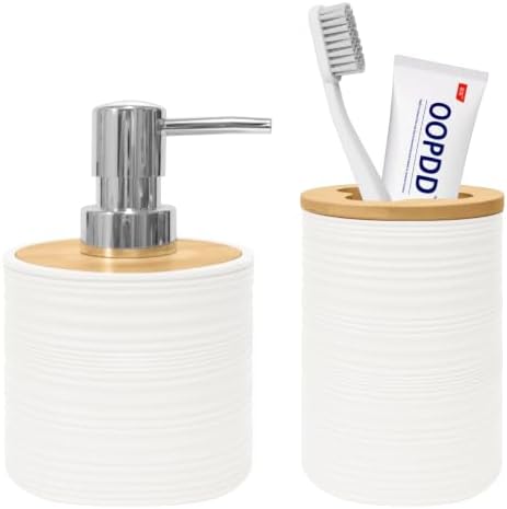 2 PCS Bathroom Accessories Set, White Soap Dispenser and Toothbrush Holder