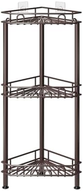 SWTYMIKI Standing Shower Caddy Corner - 3‑Tier Stainless Steel Shower Organizer Shelf with 12 Hooks and Adhesive Pads, Rustproof Corner Shelves Stand Rack for Bathroom Shower Room, Bronze