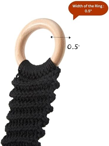 Handmade Crochet Dish Towel Holder for Kitchen & Bathroom, Decorative Boho Macrame Kitchen Towel Hanger Loop Ring Makes a Unique Gift for Birthday Thanksgiving Day 11 Inches (Black)