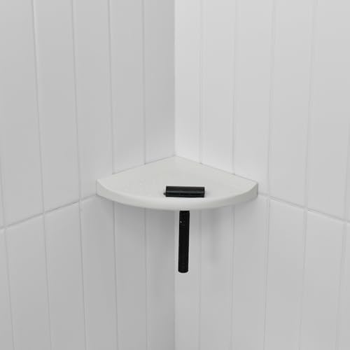 Questech 5" Corner Shower Footrest, Lugged for New Construction, Shaving Shelf for Inside Shower, Bathroom Storage Corner Caddy, Metro Lugged, Bright White Matte