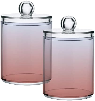DOMIKING Pink Gradient 2 Pack Cotton Swab Holder Dispenser Plastic Jar Bathroom Storage Canister Acrylic Containers for Cotton Ball Floss Picks Hair Clips