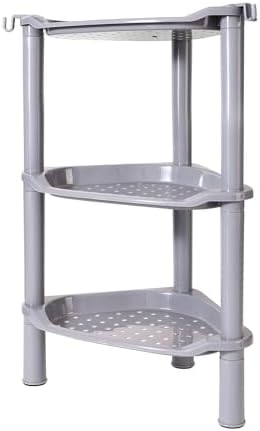 3 Tier Shower Caddy Corner,Plastic Shower Shelf Organizer for Inside Bathroom, Bathtub, Shower Pan, 13.5 x 10 x 26 Inches,Grey(Round Slot Grey 3 Tier)