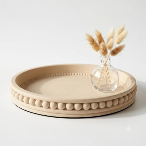 Round Solid Concrete Tray, Fluted Centerpiece for Coffee Table Decor 11"