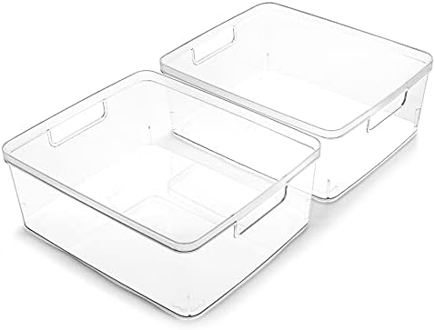 BINO | Plastic Storage Bins, Medium - 2 Pack | THE LUCID COLLECTION | Multi-Use Built-In Handles | BPA-Free | Clear Storage Containers | Fridge Organizer | Pantry & Home Organization