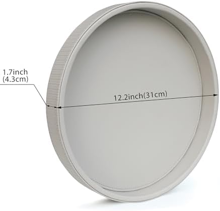 HofferRuffer Round Decorative Tray, Faux Leather Vanity Tray Decor, Decorative Catchall for Perfume, Bathroom Valet, Nightstand or Dresser (Grey Stripe, Round-12" x 12" x 1.6")
