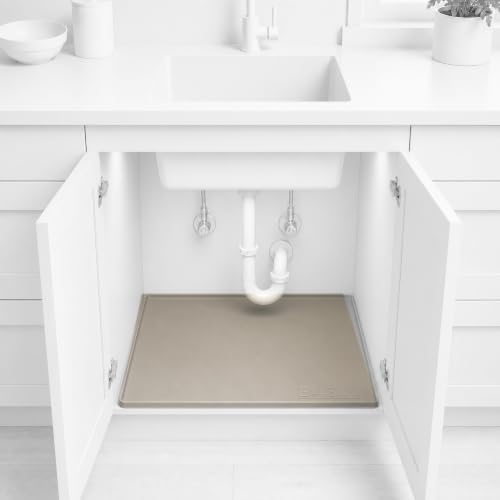 BASIN - Heavy Duty Under Sink Mat - The Original Silicone Under Sink Mats for Kitchen Waterproof - Under Sink Tray for Kitchen Waterproof - Under Sink Cover Cabinet Liner Taupe 22x22