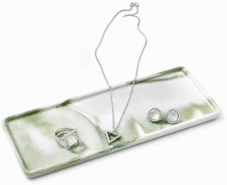 10″ x 3.5″ Ceramic Bathroom Vanity Tray, Rectangular Decorative Countertop Tray for Bathroom Kitchen, Ceramic Organizer Tray for Perfume, Candle, Jewelry, Cosmetics, Soap Dispenser, Marble Green
