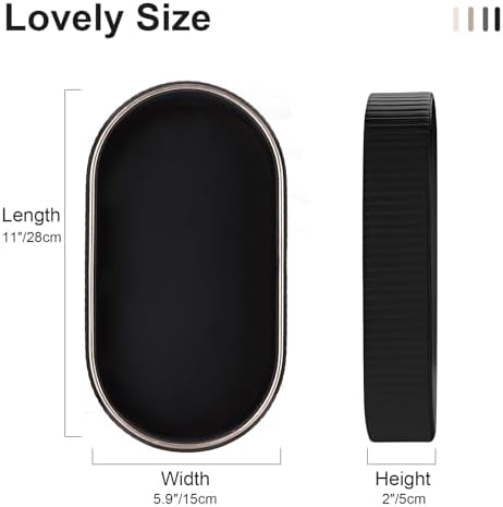 GORESE PU Leather Valet Tray Nightstand Organizer, Oval Perfume Trays Key Bowl Jewelry Dish for Bedside Dresser Entryway Table, Vanity Tray for Bathroom, EDC Trays for Men Women, 11×5.9 in, Black