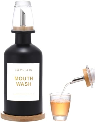 11.8OZ Glass Mouthwash Dispenser for Bathroom, Black