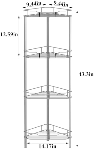 HuggieGems Metal Floor Standing Corner Shower Caddy, Gray, 4 Tier