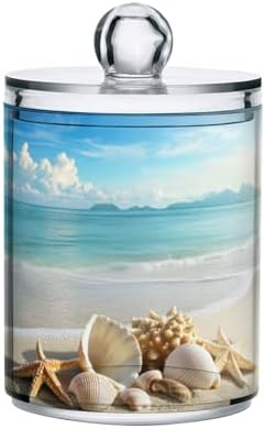 Mnsruu 4 Pack Qtip Holder Organizer Dispenser Beach Scene with Starfish Shells Bathroom Storage Canister Cotton Ball Holder Bathroom Containers for Cotton Swabs/Pads/Floss