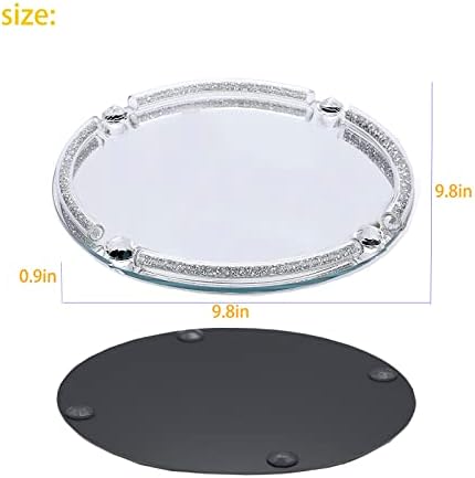 Round Crystal Tray, 10"x10" Silver Glass Perfume Tray