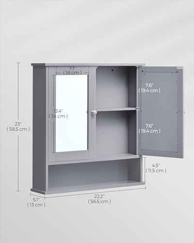 VASAGLE Bathroom Cabinet with Mirror, Wall-Mounted, 2 Mirrored Doors