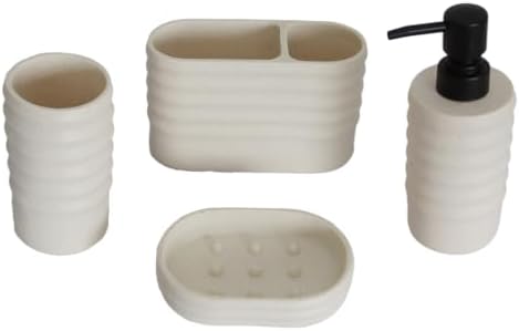 Hymmah Bathroom Accessories Set,Apartment Essentials Farmhouse Bathroom Decor,4 Pcs Resin Gift Set Apartment Necessities, Contain Toothbrush Holder,Soap Dispenser,Soap Dish,Tumbler