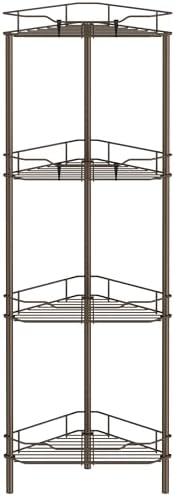 HuggieGems Metal Floor Standing Corner Shower Caddy, Bronze, 4 Tier