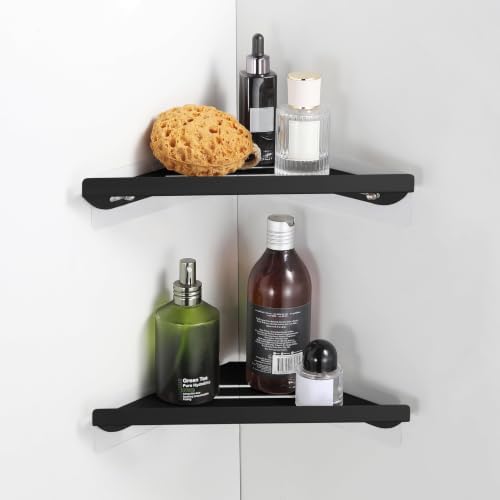BVL Corner Shower Shelf, 8 Inch Matte Black 2-PACK Bathroom Corner Organizer, 3M Adhesive Wall Mounted Shower Caddy, Waterproof Rustproof Metal Storage Rack for Shampoo Soap