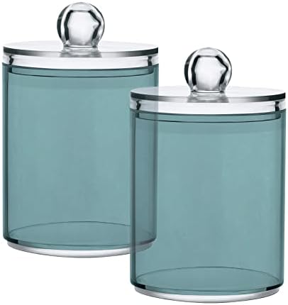 DOMIKING Teal 2 Pack Cotton Swab Holder Dispenser Plastic Jar Bathroom Storage Canister Acrylic Containers for Cotton Swab Pads