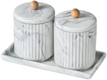 Marble Small Bathroom Jar Set Qtip Holder Dispenser for cotton swabs