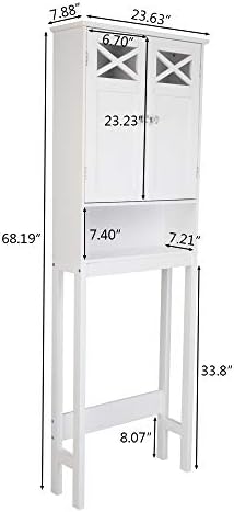 Over The Toilet Storage Cabinet, Bathroom Above Toilet Storage with Doors and Adjustable Shelves, White