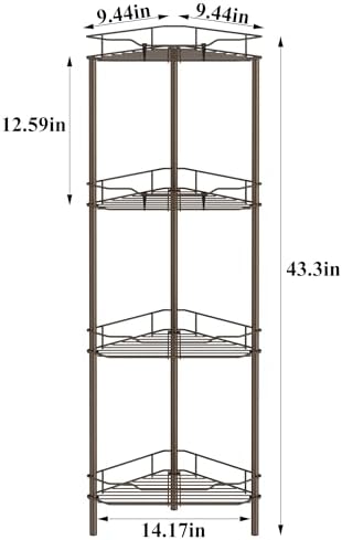 HuggieGems Metal Floor Standing Corner Shower Caddy, Bronze, 4 Tier