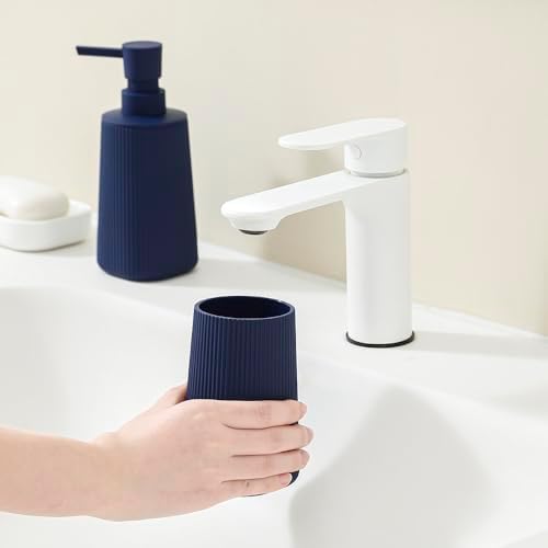 YAUKPH Bathroom Soap Dispenser and Toothbrush Holder Striped Blue