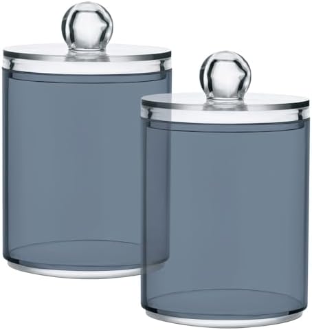 Gredecor 4 Pack Light Slate Gray Qtip Holder Organizer Dispenser Clear Bathroom Storage Canister Cotton Ball Holder Bathroom Containers for Cotton Swabs/Pads/Floss