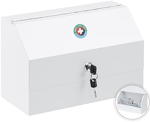 KYODOLED Medicine Lock Box with Keys, Wall Mount Steel Cabinet, White