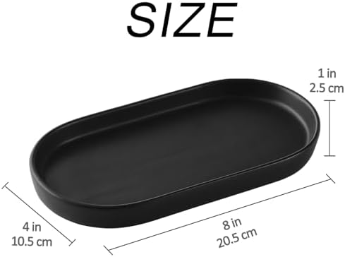 2 Pack Matte Black Round Soap Dispenser Tray - 8'' Ceramic Vanity Tray & Organizer Plate Set, Bathroom & Kitchen Countertop Decor for Soap Dispenser, Jewelry, Cosmetics, Sink