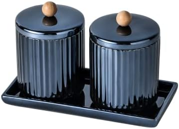 Holder Bathroom Set with Tray and 2 Piece Apothecary Jar Canister with Lid