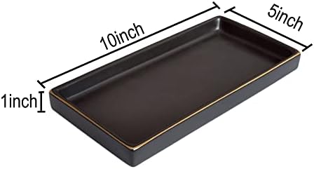 10 x 5 Ceramic Bathroom Tray for Countertop, Decorative Vanity Tray for Dresser Tops, Small Rectangular Trays for Perfume, Candle, Jewelry, Cosmetics (Black)