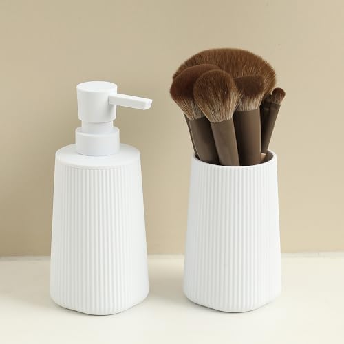 YAUKPH Bathroom Soap Dispenser and Toothbrush Holder Striped White