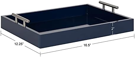 Kate and Laurel Lipton Modern Rectangular Tray, 16 x 12.25, Navy Blue and Silver, Decorative Accent Tray for Storage and Display