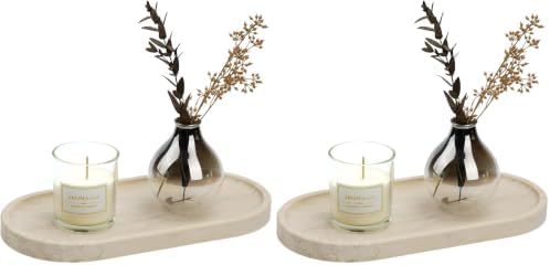 Koville Italian Travertine Tray, 12"x6" Vanity Decorative Marble Tray for Countertop, Catchall Tray for Perfume, Candles, Jewelry Dish Tray (Pack of 2)