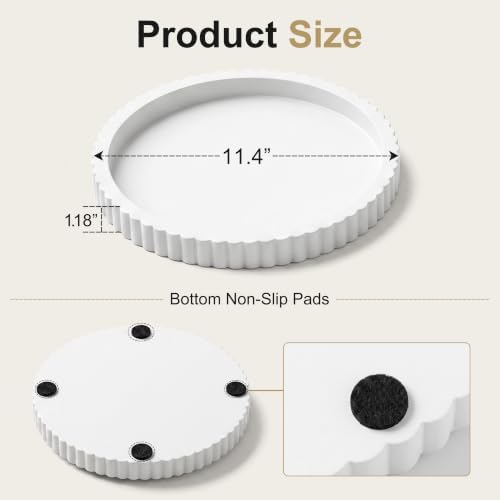 FGU Round Wood Decorative Tray for Coffee Table Home Decor, White