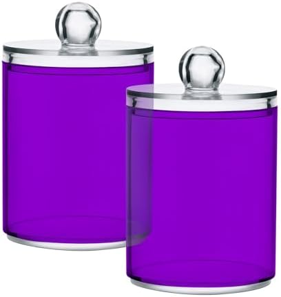SHJI Purple Qtip Holder Organizer Dispenser Cotton Swabs Cans Plastic Jars with Lid Set 4 Pack Bathroom Storage Canister for Cotton Ball Floss Cotton Pads